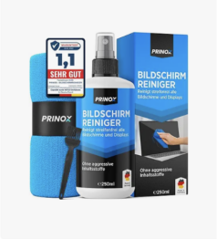 PRINOX Bildschirmreiniger Set 250ml mit Mikrofasertuch und Pinsel